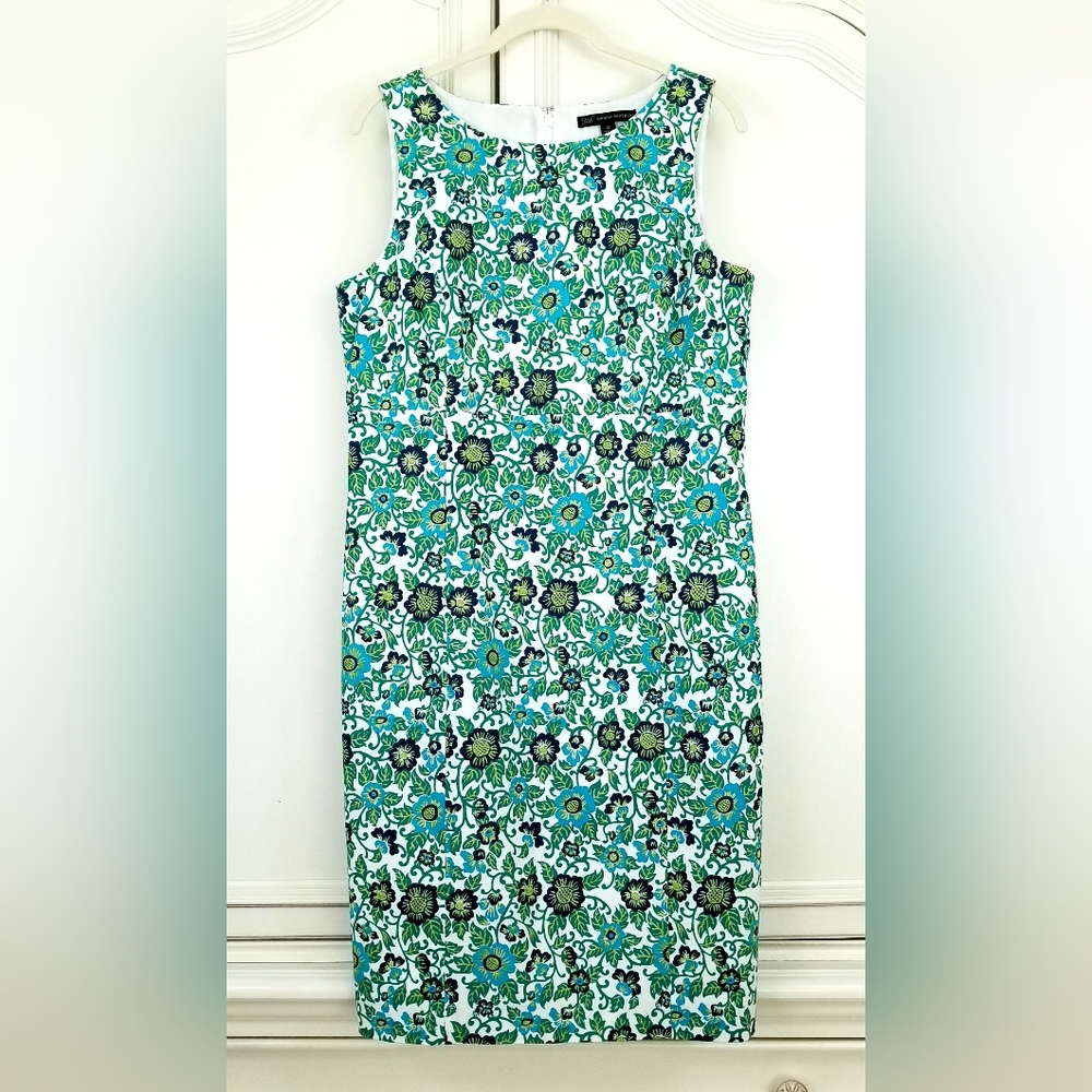 Brooks Brothers Green Blue Chinoiserie Floral Sleeveless Sheath Dress 12